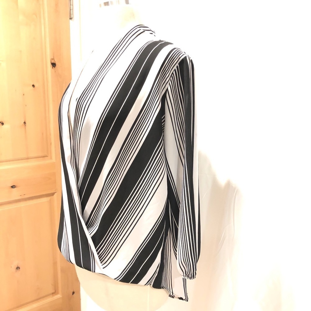 New York & Company Black and White Striped Blouse - Picture 2 of 7